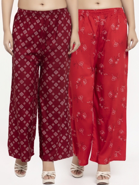 

KLOTTHE Women Pack Of 2 Maroon & Red Printed Straight Palazzos