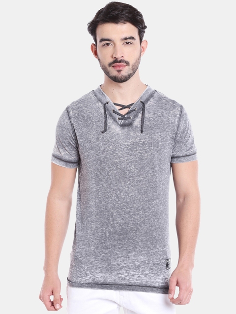 

Rex Straut Jeans Men Grey Solid V-Neck T-shirt