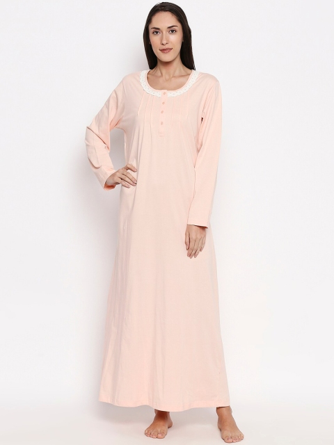 

XIN Women Peach Solid Maxi Nightdress