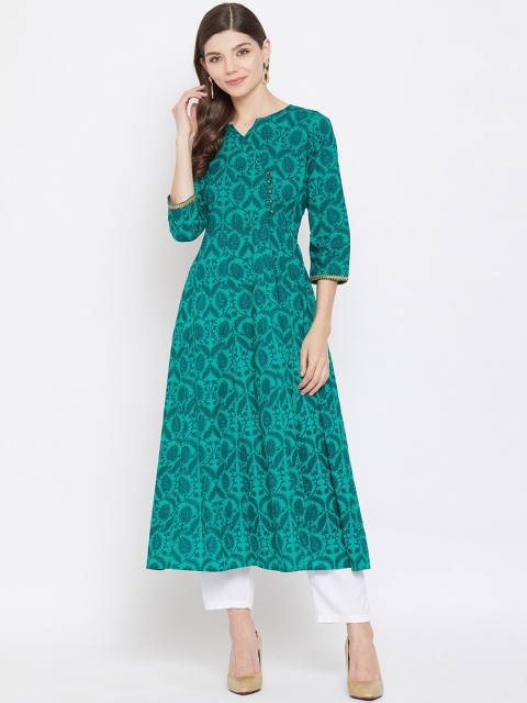 

One of a Kind Women Green Printed Anarkali Kurta