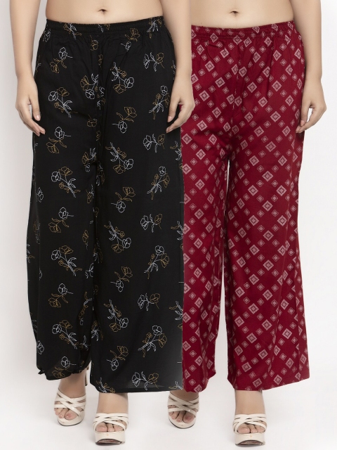 

KLOTTHE Women Pack Of 2 Printed Straight Palazzos, Maroon