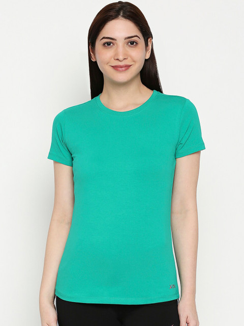 

XIN Women Green Solid Round Neck T-shirt