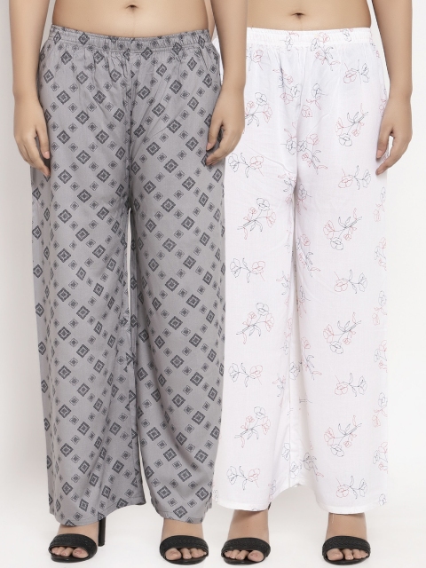 

KLOTTHE Women Pack of 2 Grey & White Printed Straight Palazzos
