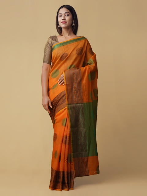 

Unnati Silks Orange Striped Jamdani Saree