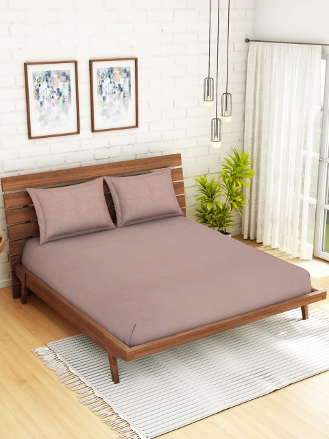 

CORE Designed by SPACES Purple Solid 210 TC Cotton 1 Double Queen Bedsheet With 2 Pillow Covers