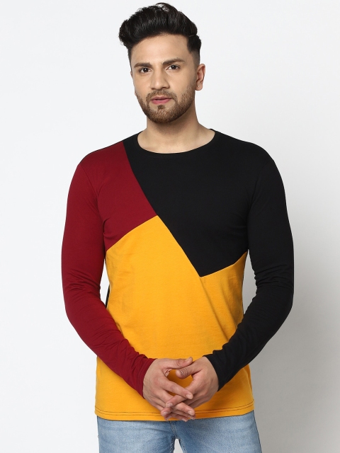 

GESPO Men Maroon & Yellow Colourblocked Round Neck T-shirt