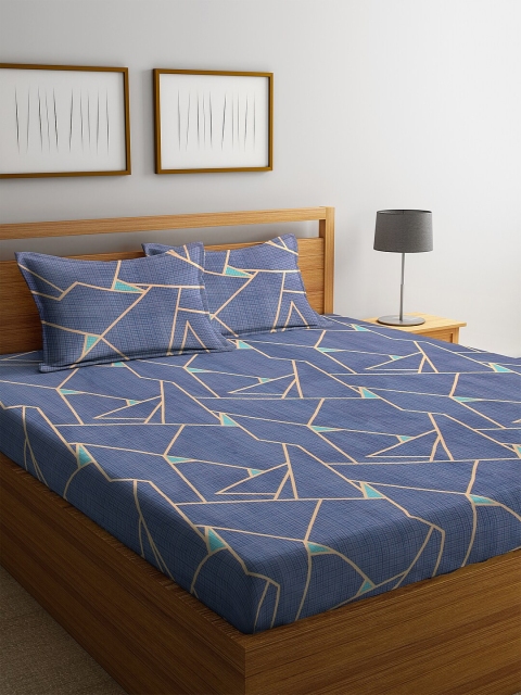 

KLOTTHE Blue & Beige Geometric 210 TC Cotton 1 King Bedsheet With 2 Pillow Covers