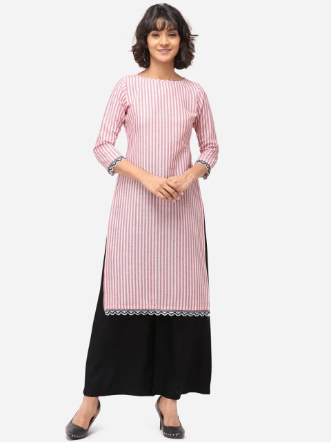 

Yuvraah Woman Red and White Striped Kurta