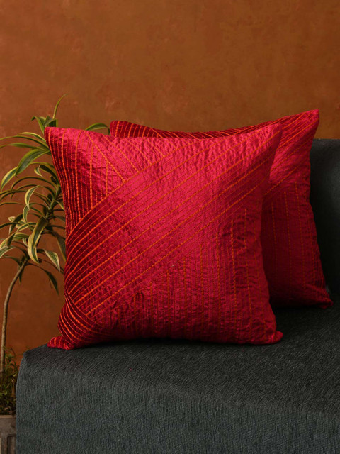 

AMOROSA Set Of 2 Fuchsia Pink Embroidered Square Cushion Covers