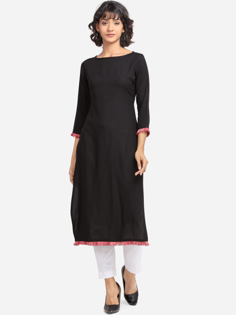 

Yuvraah Women Black Solid Kurta