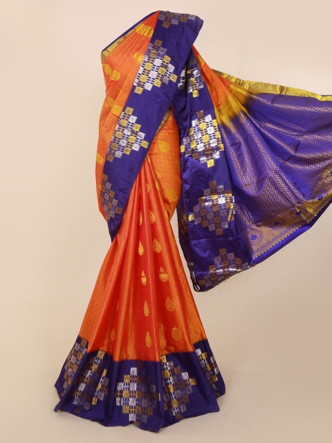 

Pothys Orange & Blue Pure Silk Woven Design Kanjeevaram Saree