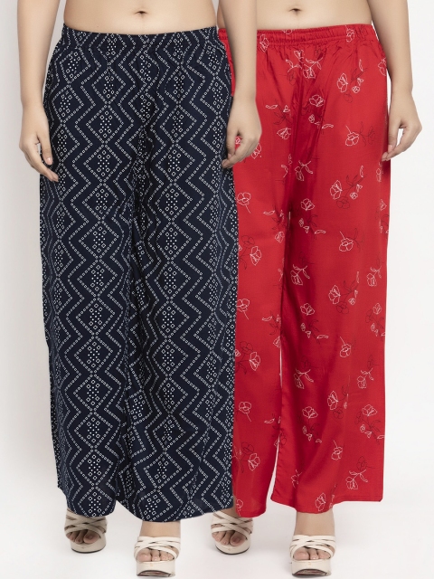 

KLOTTHE Women Pack Of 2 Printed Straight Palazzos, Navy blue