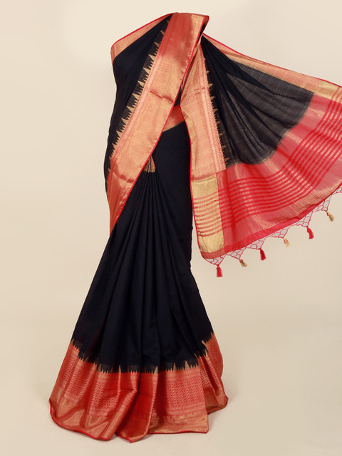 

Pothys Navy Blue & Red Jute Silk Woven Design Saree