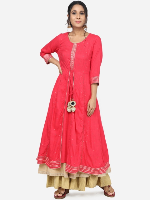

Paislei Women Red & Beige Yoke Design Kurta with Skirt