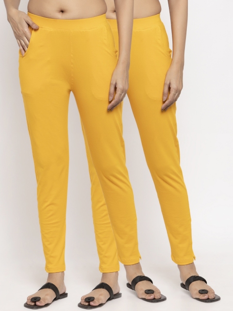 

NEUDIS Women Pack Of 2 Mustard Yellow Solid Ankle-Length Leggings