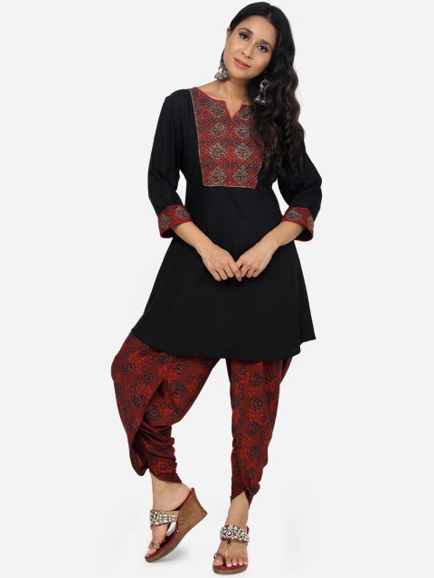 

Paislei Women Black & Brown Yoke Design Kurta with Dhoti Pants
