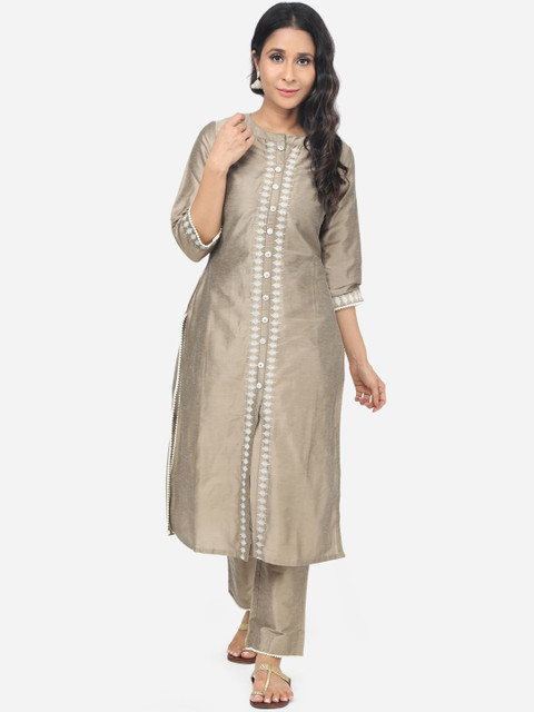 

Paislei Women Grey Embroidered Kurta with Trousers