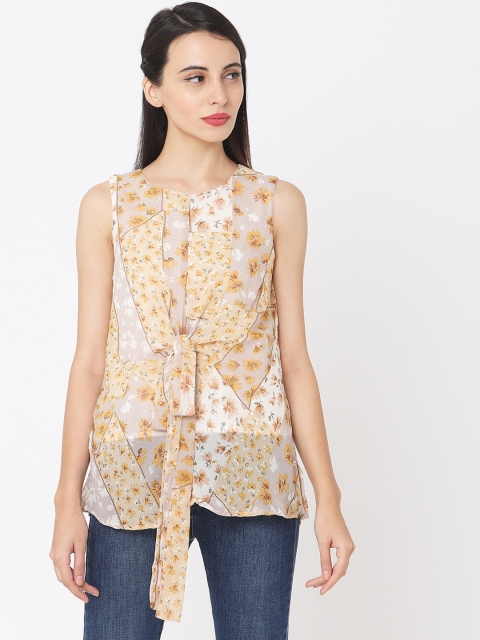 

Deal Jeans Women Yellow & Grey Floral Printed Top