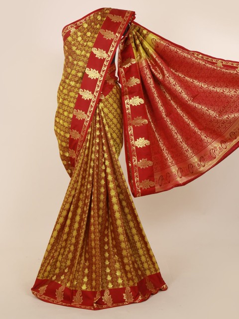 

Pothys Mustard Yellow & Red Art Silk Woven Design Kanjeevaram Saree