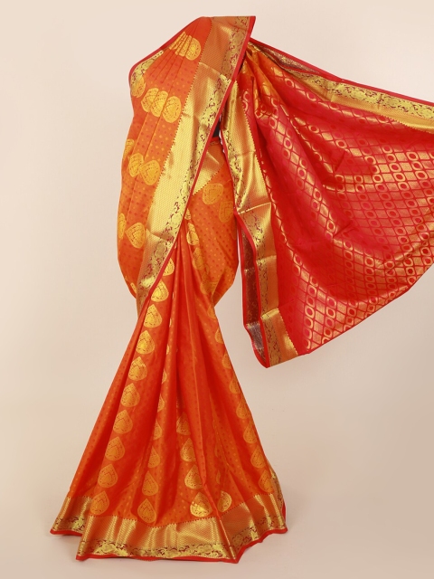

Pothys Orange & Gold-Toned Art Silk Woven Design Kanjeevaram Saree