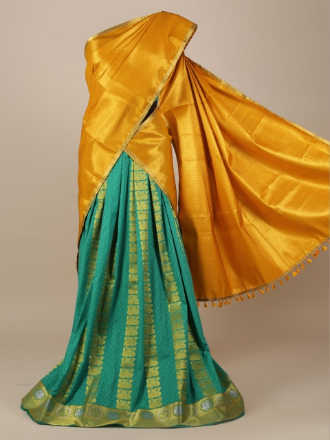 

Pothys Mustard & Green Tissue Printed Traditional Half Saree