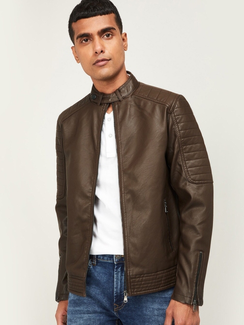 

Forca Men Brown Solid Windcheater Biker Jacket