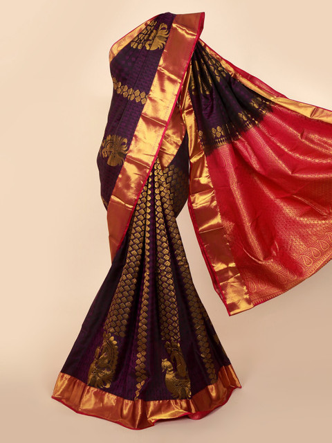 

Pothys Purple & Pink Pure Silk Printed Kanjeevaram Saree