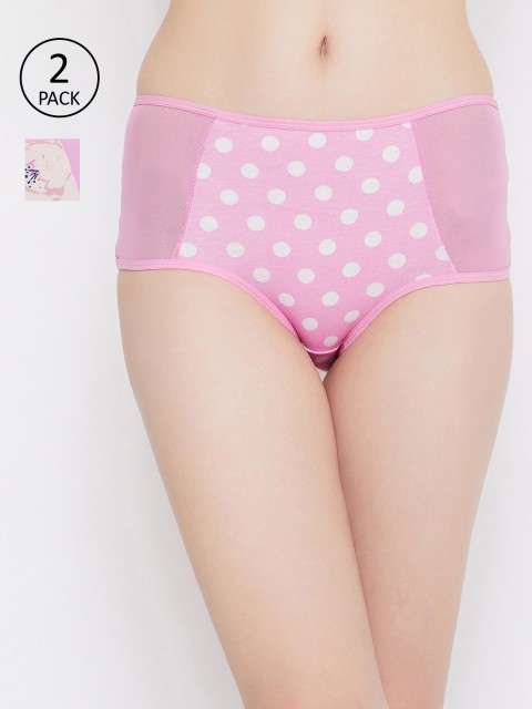 Clovia Pack of 2 Pink & White Printed Hipster Briefs COMPNC879