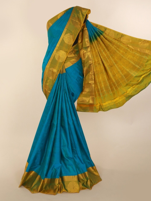 

Pothys Blue & Gold-Toned Pure Silk Woven Design Kanjeevaram Saree