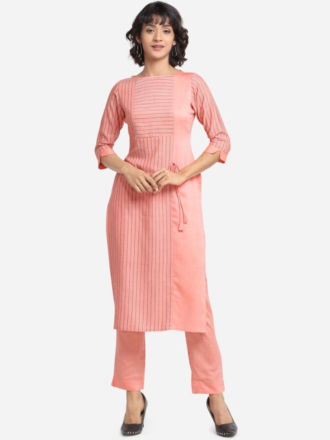 

Yuvraah Women Peach Striped Kurta