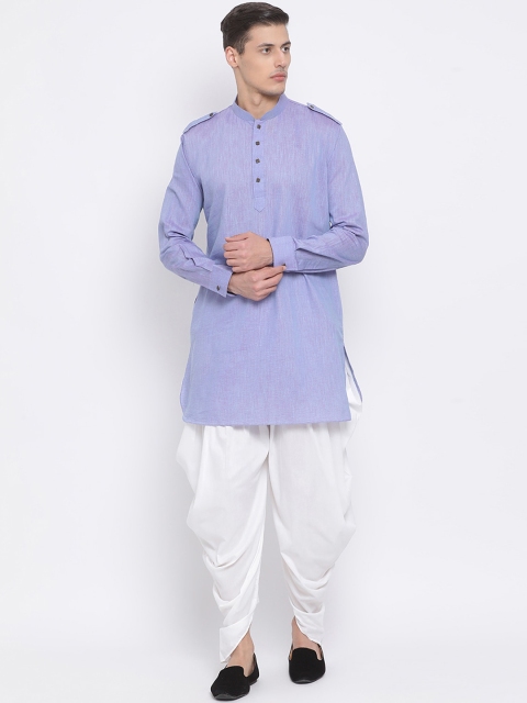 

VASTRAMAY Men Lavender & White Solid Kurta with Dhoti Pants