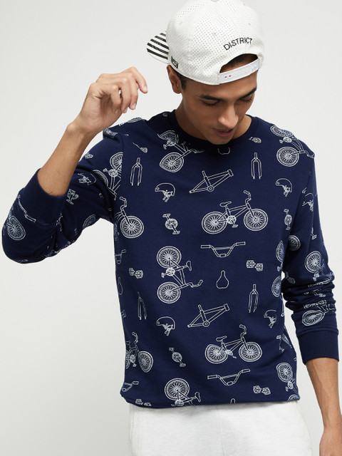 

max Men Navy Blue & Off-White Printed Sweatshirt
