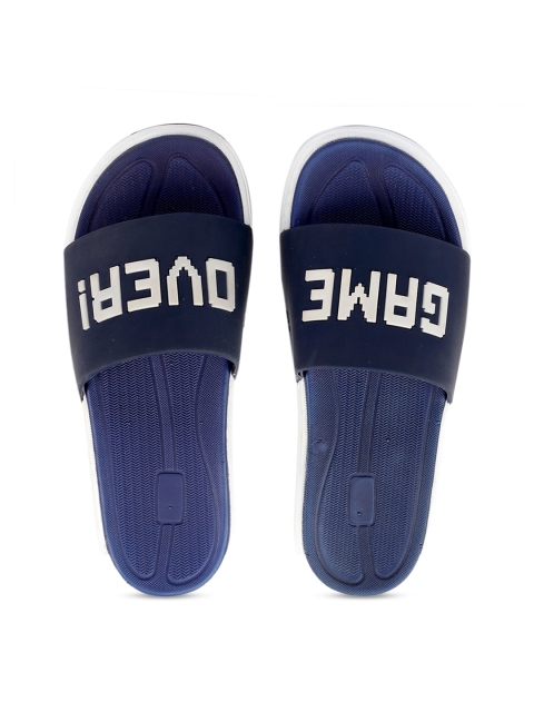 

bacca bucci Men Navy Blue & White Self Design Sliders