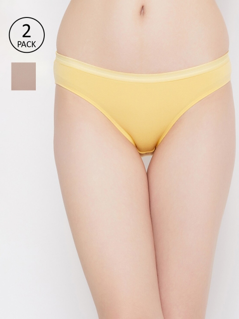 

Clovia Women Pack Of 2 Solid Bikini Briefs COMPNC911, Beige