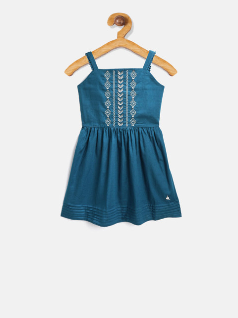 

Cherry Crumble Girls Blue Solid Fit and Flare Dress