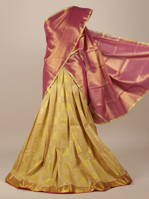

Pothys Beige & Golden Woven Design Semi-Stitched Half Saree