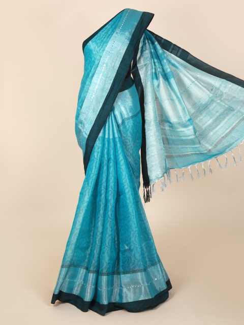 

Pothys Blue Woven Design Linen Blend Saree