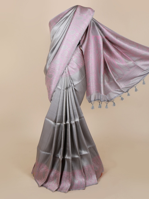 

Pothys Grey & Pink Jute Silk Woven Design Saree
