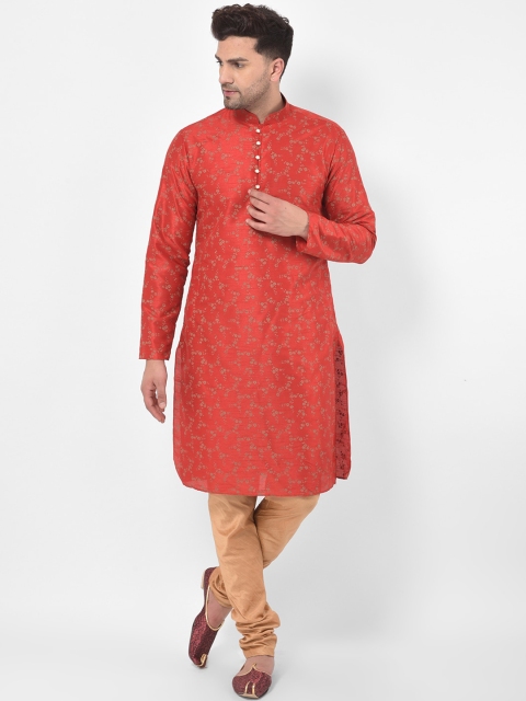 

SG LEMAN Men Coral Red & Brown Printed Kurta with Pyjamas