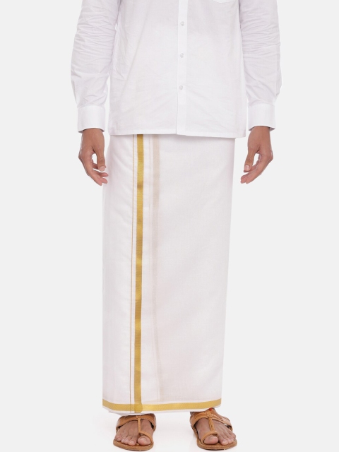 

UATHAYAM Men White & Gold-Toned Solid Cotton Dhoti