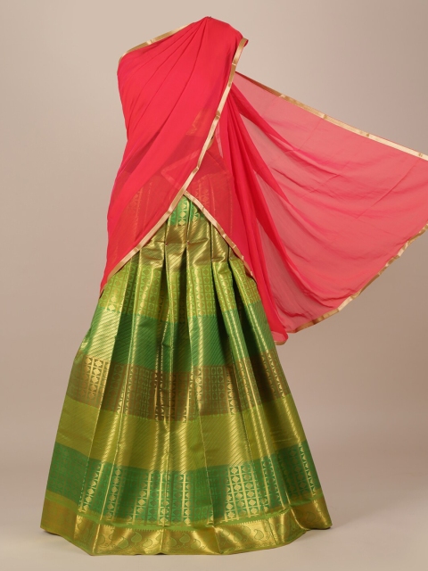 

Pothys Red & Green Poly Chiffon Checked Traditional Half Saree