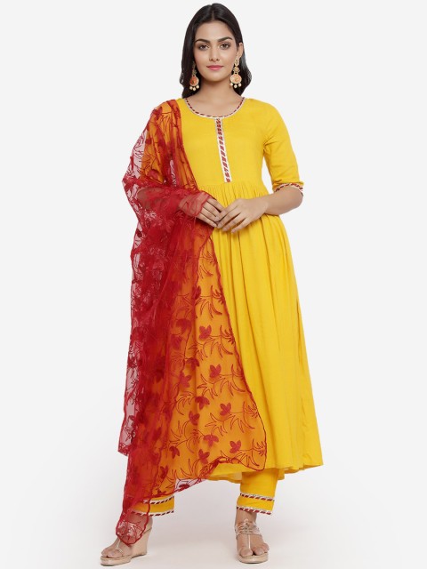 

Indi INSIDE Women Yellow & Pink Solid Kurta with Palazzos & Dupatta