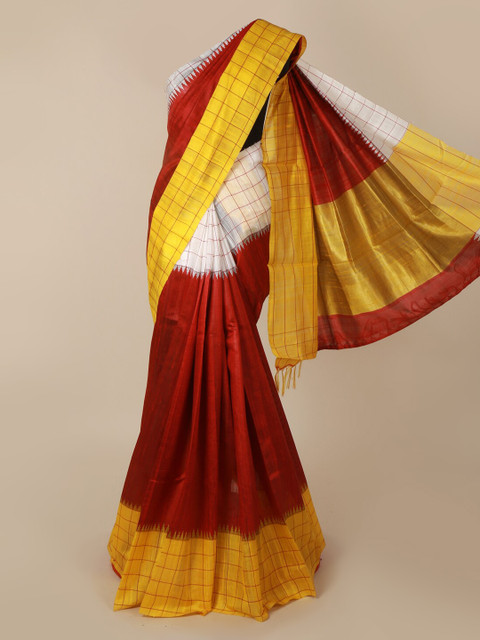 

Pothys Red & White Jute Silk Checked Saree