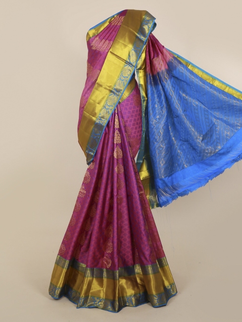 

Pothys Purple & Blue Pure Silk Woven Design Kanjeevaram Saree