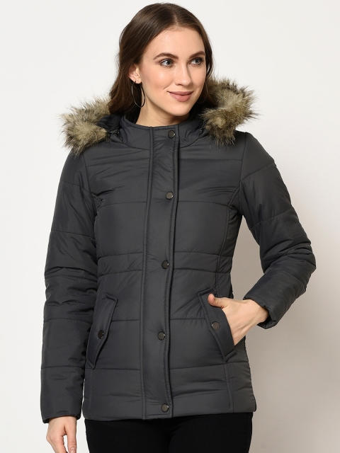 

Trufit Women Charcoal Solid Insulator Parka with Detachable Hood
