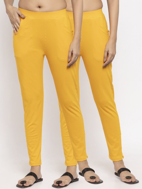 

NEUDIS Women Pack Of 2 Mustard Yellow Solid Ankle-Length Leggings