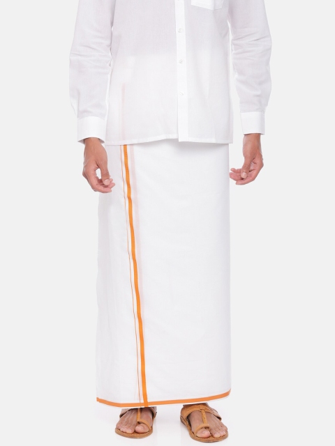 

UATHAYAM Men White Solid Cotton Dhoti