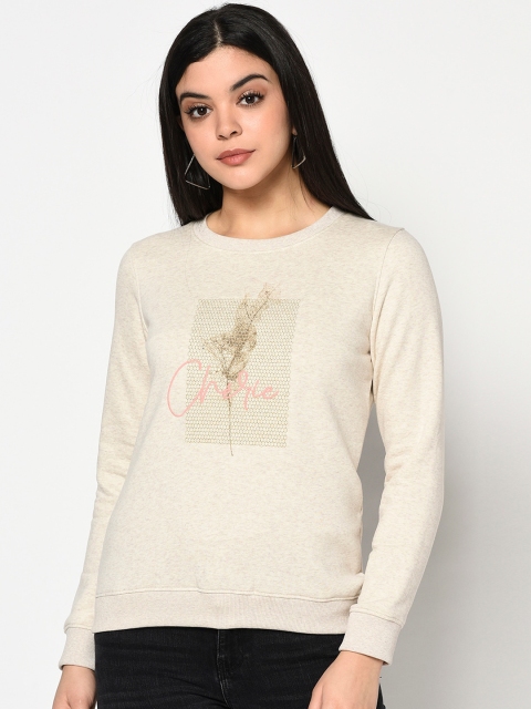 

METTLE Women Cream-Coloured Self Design Sweatshirt