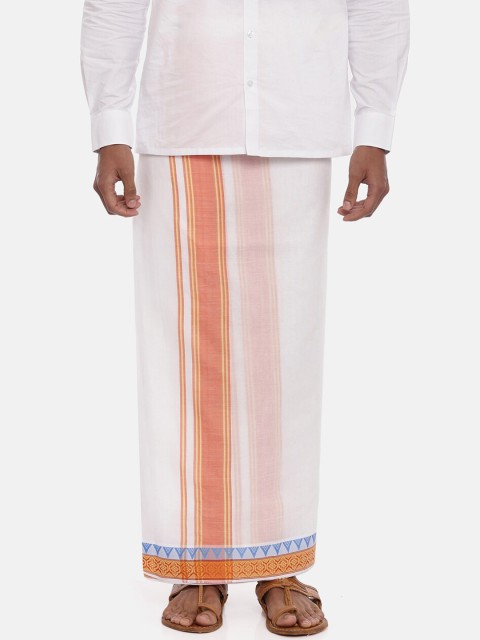 

UATHAYAM Men White & Orange Solid Cotton Dhoti