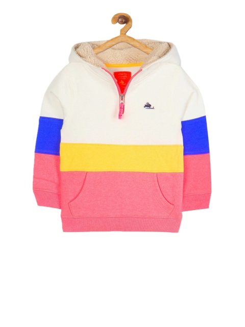 

Cherry Crumble Boys Off-White & Pink Colourblocked Hooded Sweatshirt